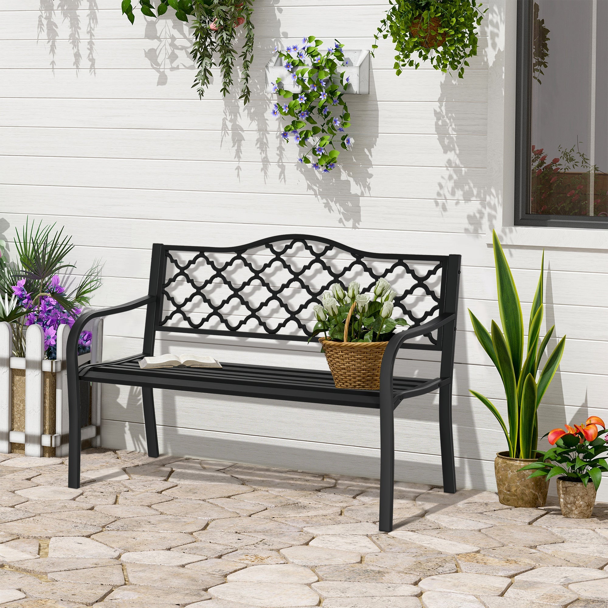 EasyComfort 2-zits tuinbank staal/gietijzer 128x58.5x89 cm zwart