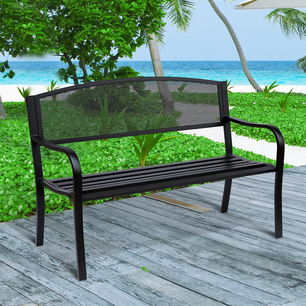 EASYCOMFORT Outdoor Bench in Steel, Black, 127x60x85cm