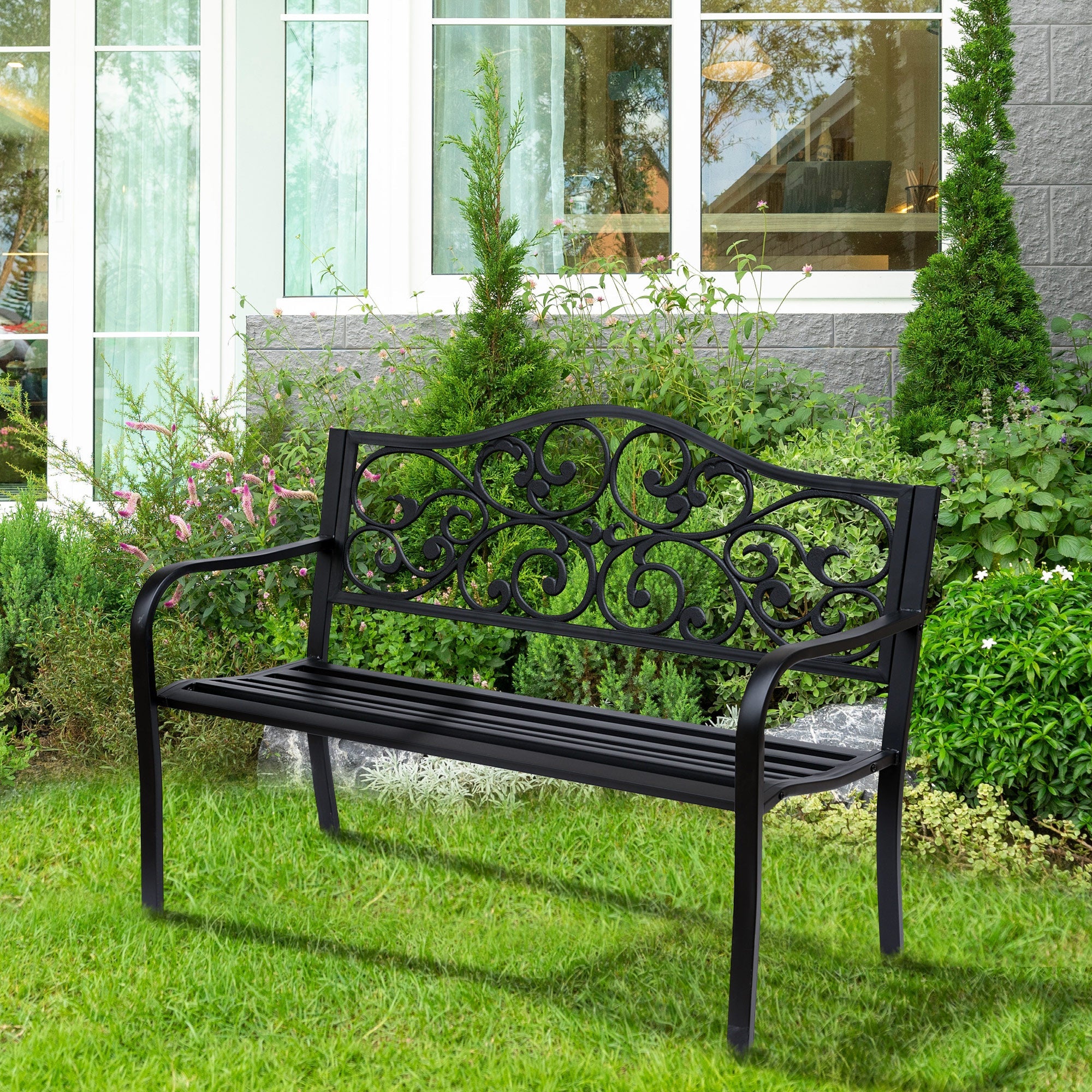 EasyComfort Panchina da Giardino 2-zits tuinbank, 127x60x89 cm, zwart