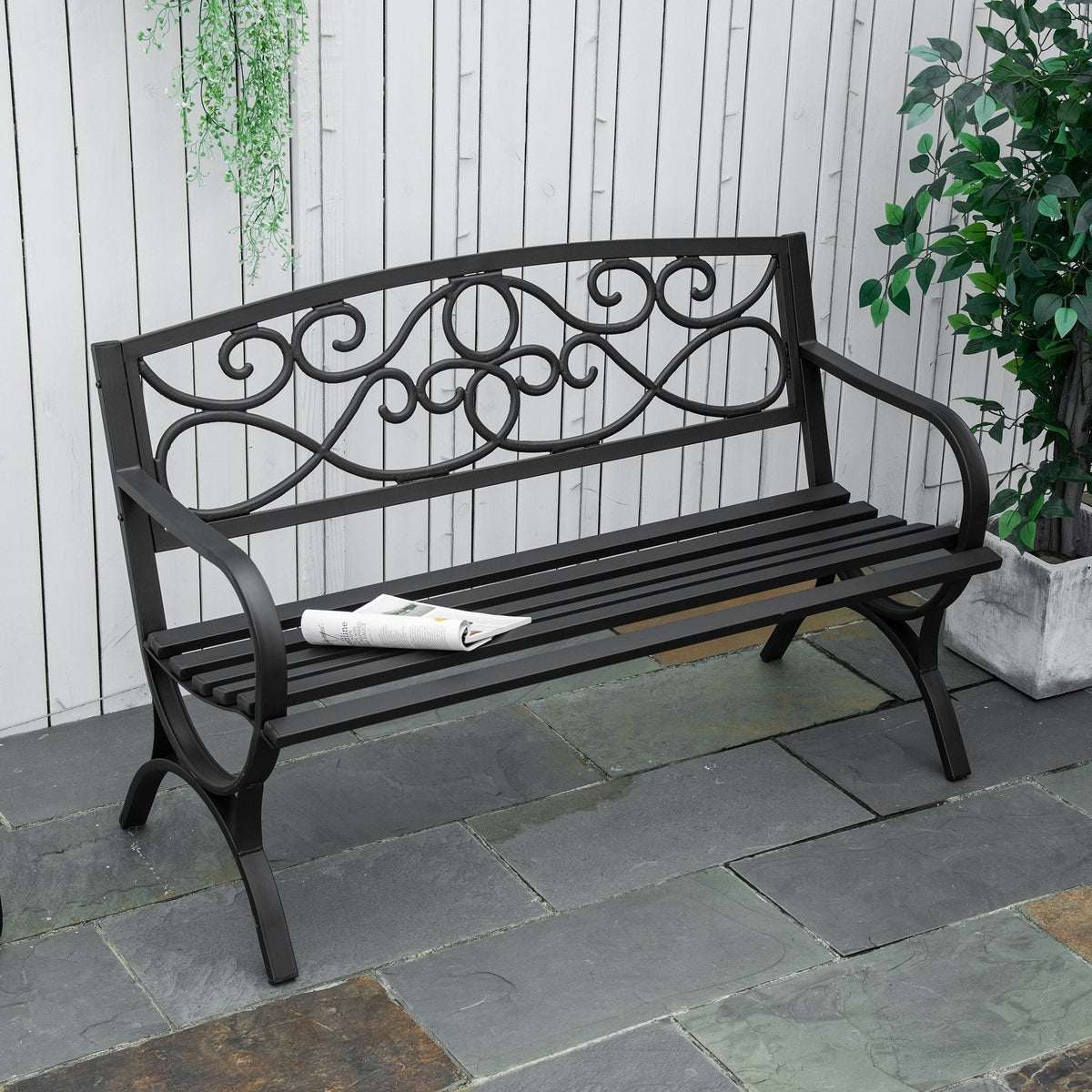 EasyComfort 2-zits tuinbank staal en gietijzer 128x58.5x85 cm zwart