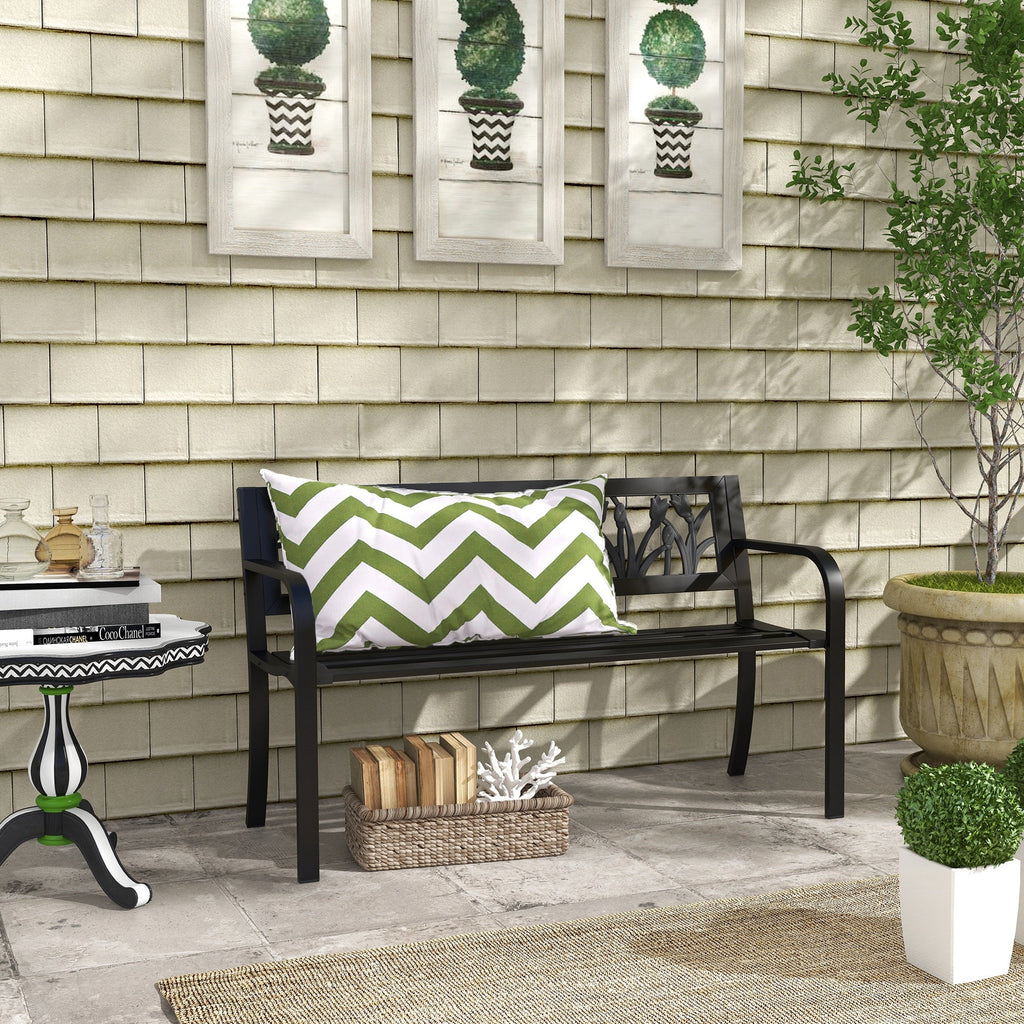 EasyComfort 2-persoons tuinbank staal met bloemendecor 125x50x75 cm