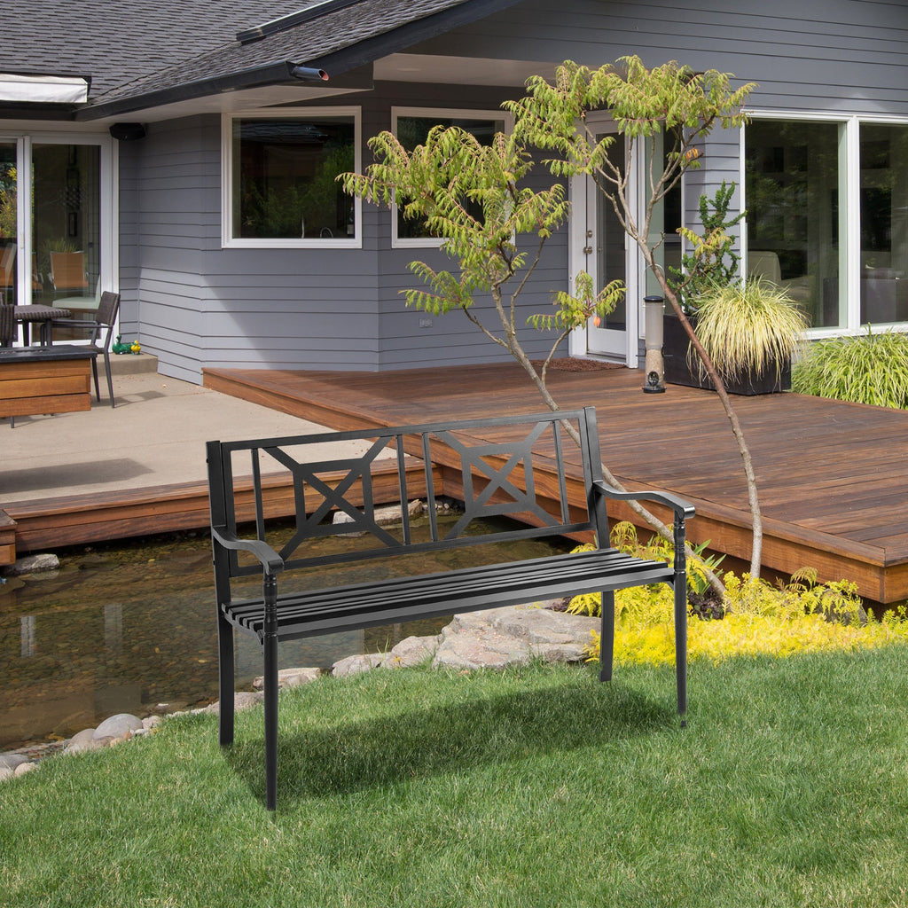 EasyComfort Panchina da Giardino in Acciaio a 2 Posti with Schienale Alto e Braccioli, 128x62.5x81.5 cm, black