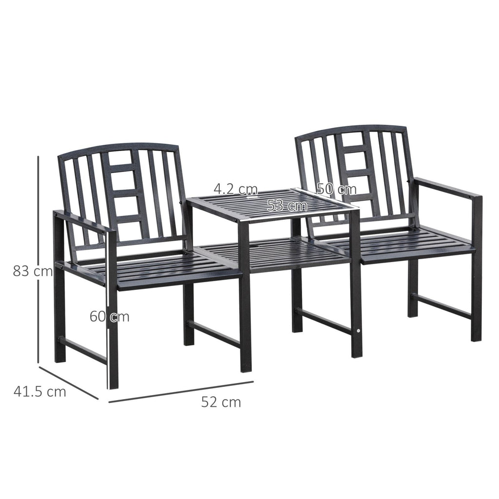 EASYCOMFORT Modern 2-Seater Garden Bench with Coffee Table and Umbrella Hole