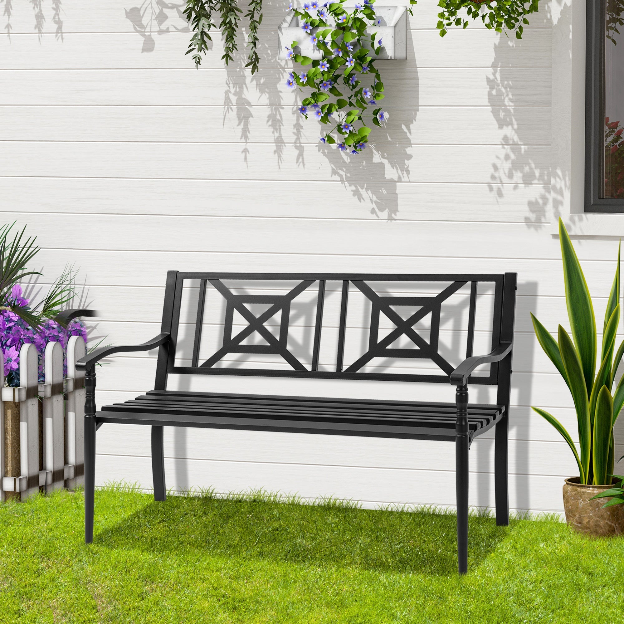 EasyComfort tuinbank staal 2-zits zwart 128x62.5x81.5 cm