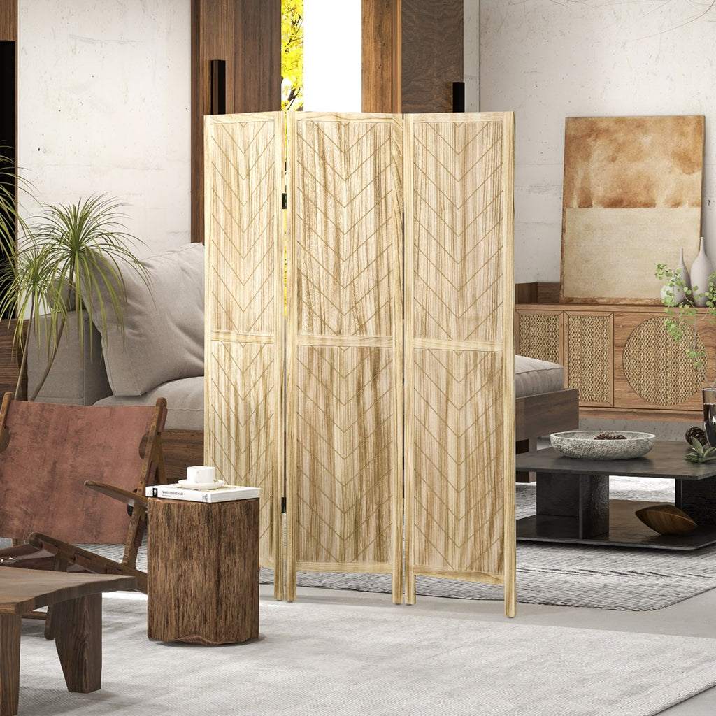 EasyComfort Paravento da Interno Pieghevole a 3 Ante a Spina di Pesce in Legno, 120x1.6x170 cm