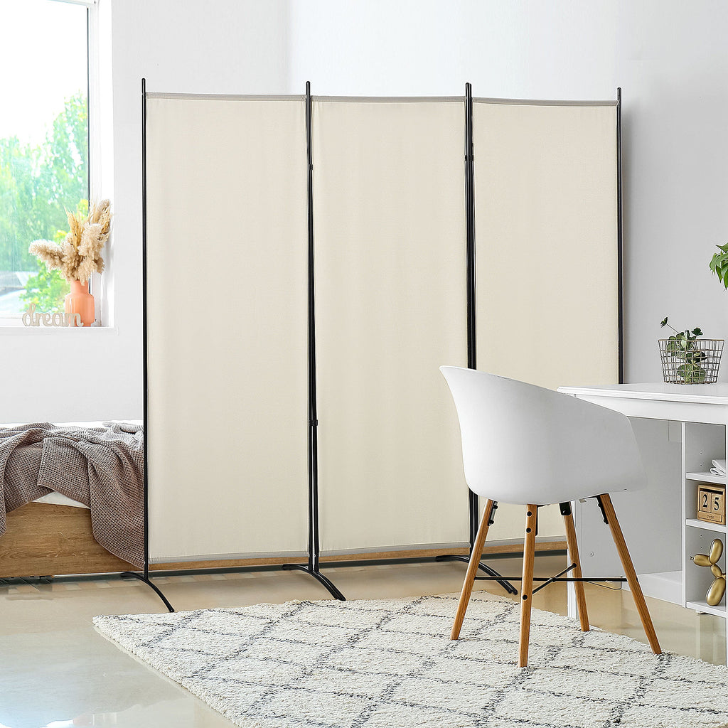 EasyComfort Paravento Separé da Interno a 3 Pannelli Pieghevole in Metallo e Poliestere, 253x50x182cm, Beige