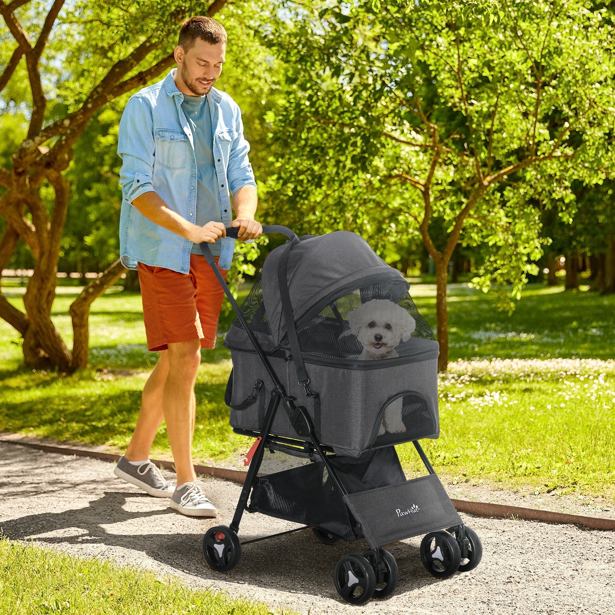 EasyComfort 3-in-1 hondenbuggy, draagtas en transportbox, grijs