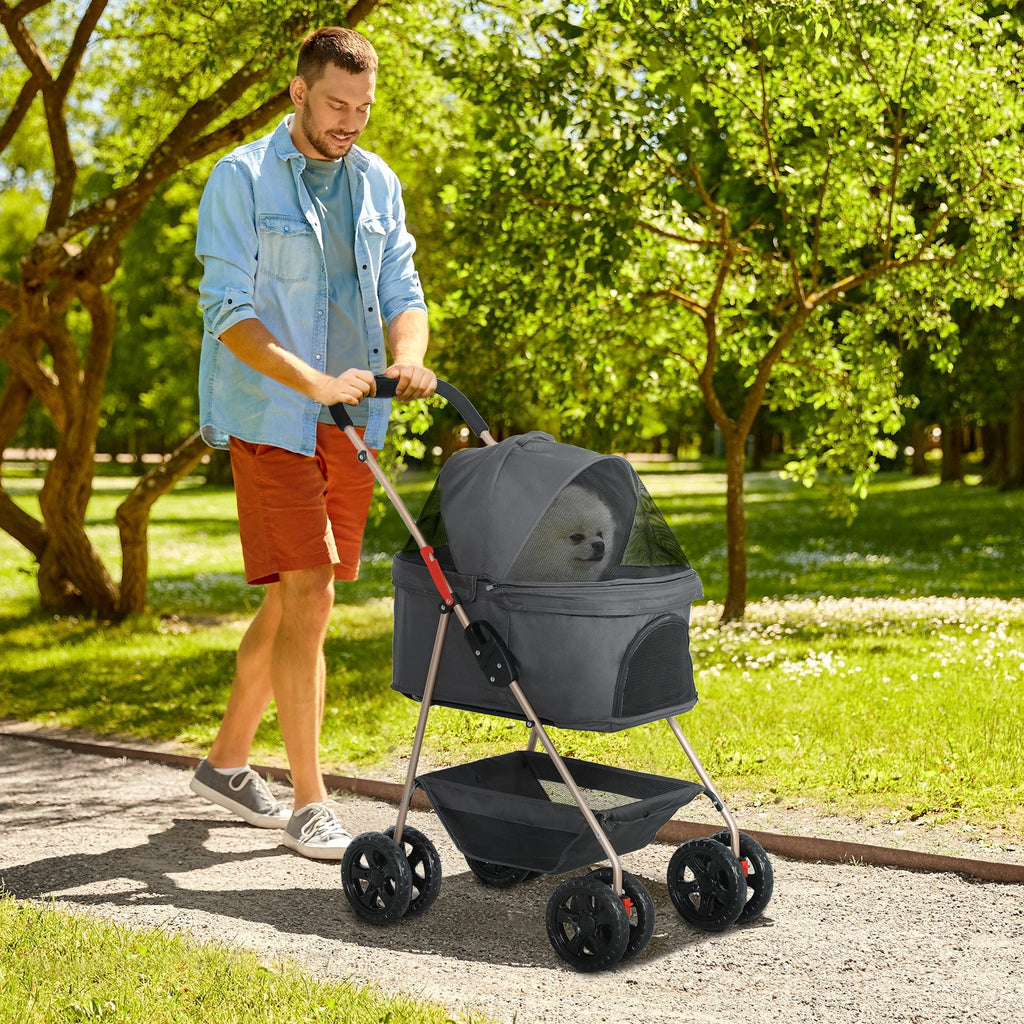 EasyComfort Passeggino per Cani 3 in 1 Pieghevole con Borsa Trasportino e Cestino Inferiore, Grigio