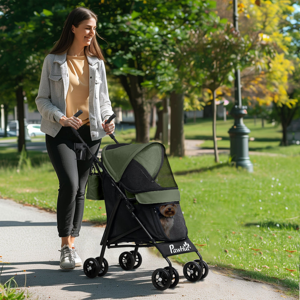 EasyComfort Passeggino per Cani con 2 Finestre a Rete, in Acciaio e Tessuto Oxford, 76x44x103 cm, Nero e Verde Scuro
