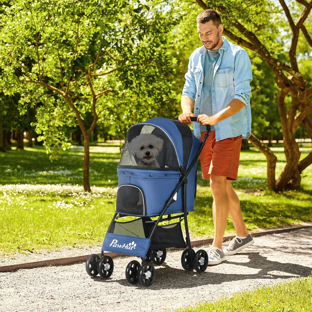 EasyComfort Hondenbuggy met mand, kussen en 2 veiligheidslijnen, tot 10 kg, zwart/donkerblauw