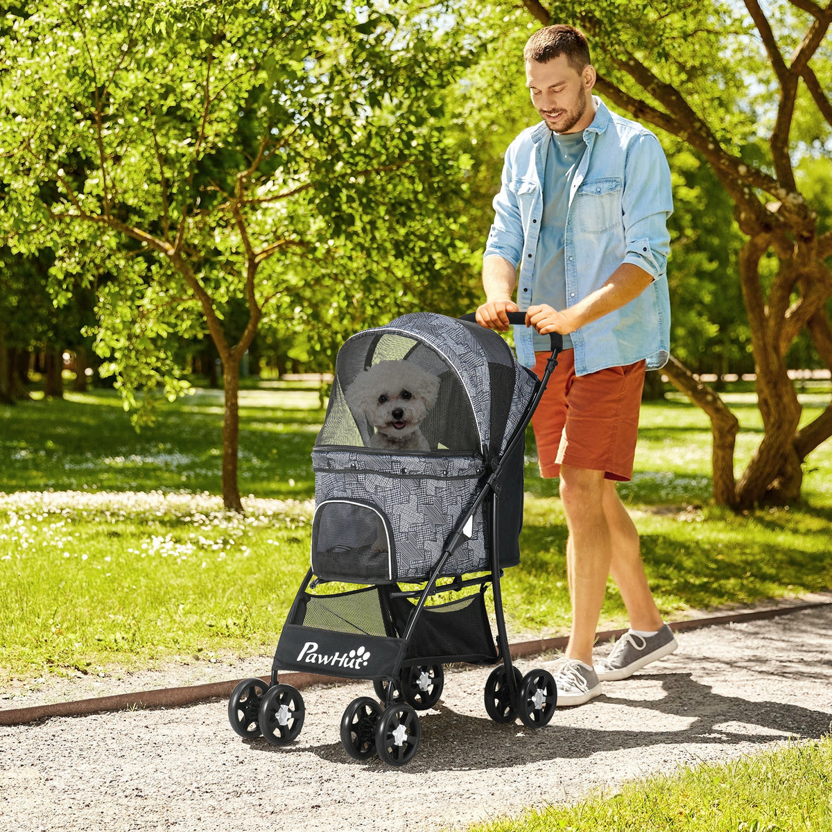 EasyComfort hondenbuggy met mand, kussen en 2 riemen, 10 kg, 81x48x99 cm