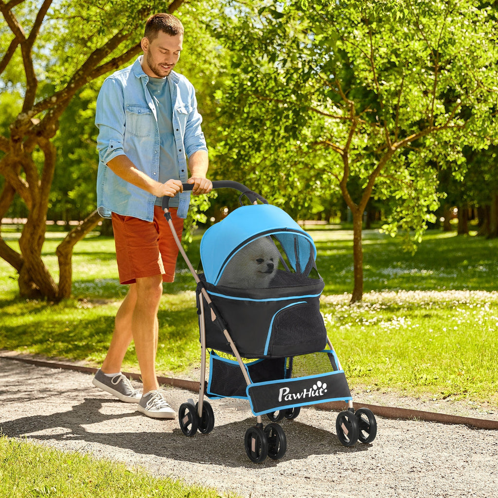 EasyComfort Passeggino per Cani Convertibile con 2 Guinzagli e Cuscino, in Acciaio e Poliestere, 82x49.5x98 cm, Azzurro e Nero