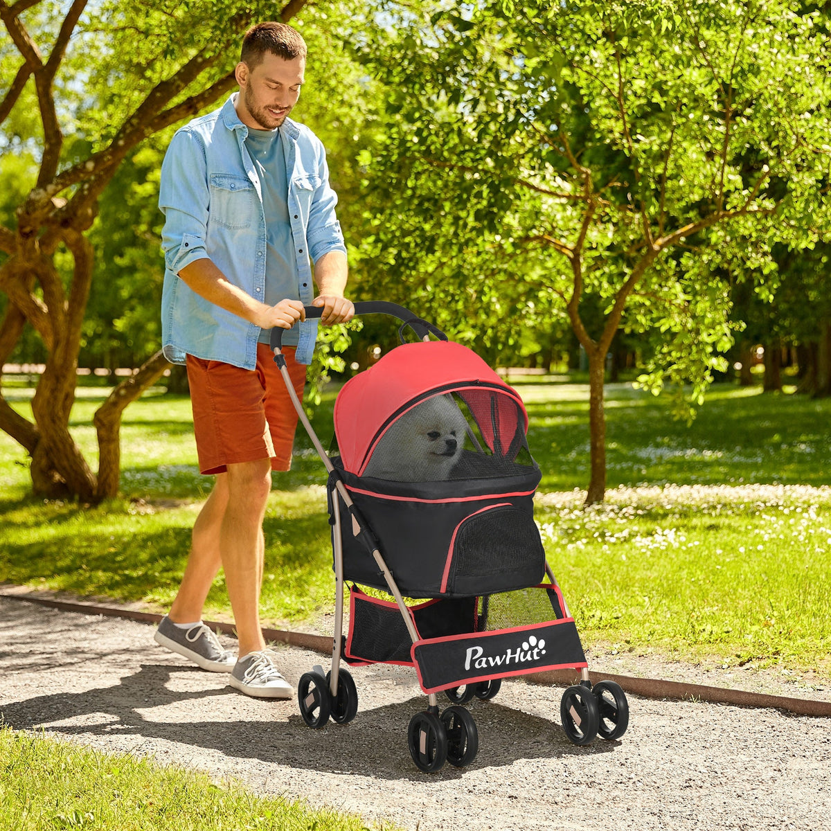 EasyComfort Hondenwagen convertibel met 2 hondenlijnen en kussen, 82x49.5x98 cm