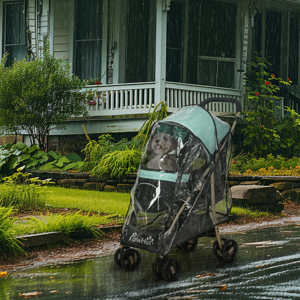 EasyComfort Passeggino per Cani Piccoli Pieghevole con Copertura Antipioggia, Cestino e Guinzaglio Integrato, Verde