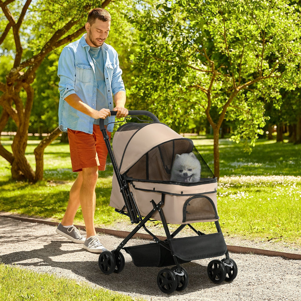 EasyComfort Passeggino per Cani Piccoli Pieghevole with Maniglione Girevole, Ruote with Freni e Cestino, Marrone