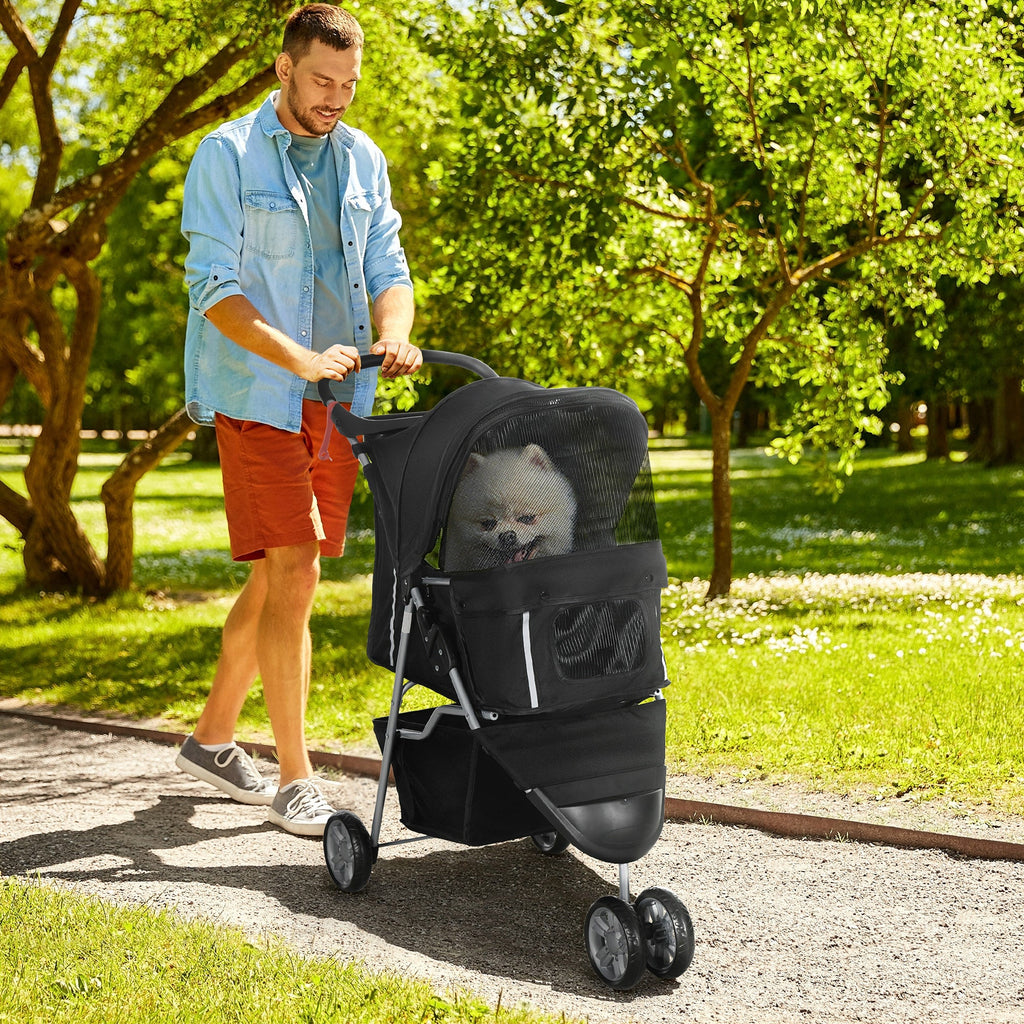 EasyComfort Passeggino per Cani Piccoli Pieghevole with Ruote Girevoli e Freno, 75x45x97 cm, black
