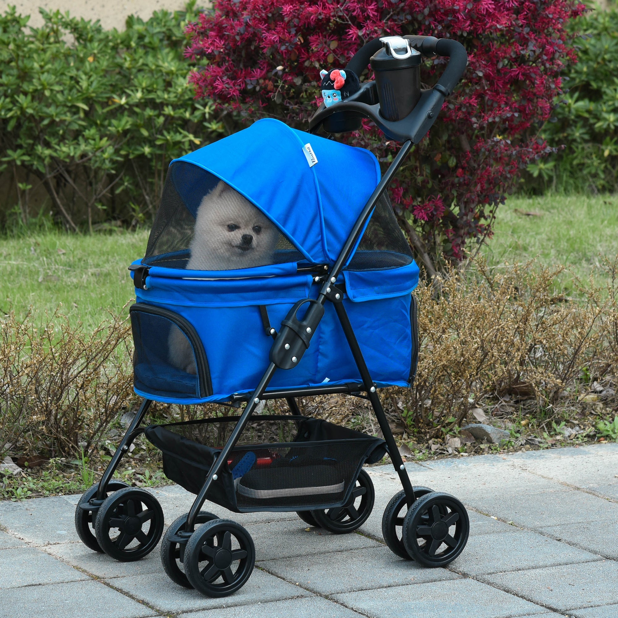 EASYCOMFORT Vouwbare hondenbuggy met veiligheidsriem en opbergmand, blauw