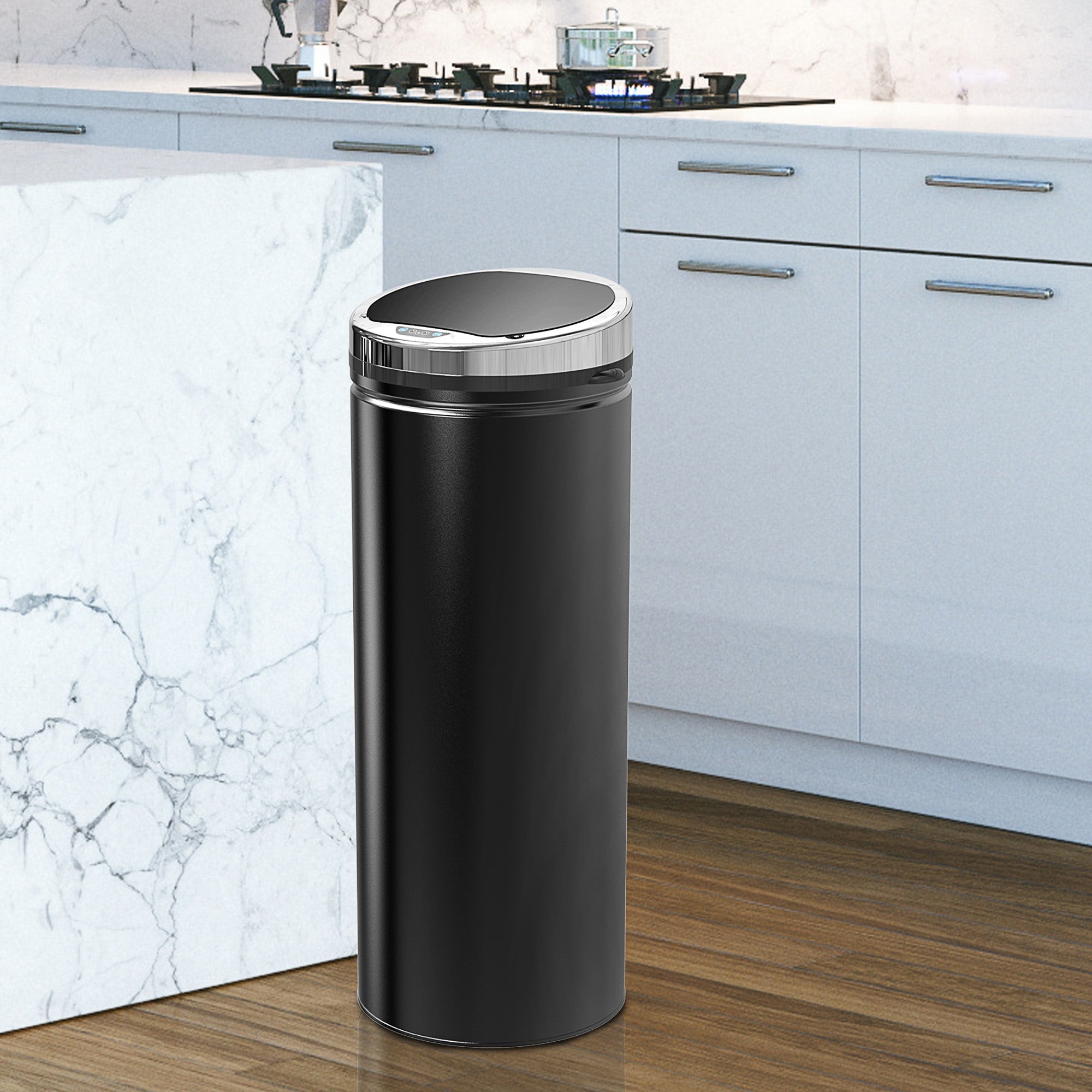 Easycomfort Pattumiera Automatica with Sensore a Infrarossi e Capacità 50L, Acciaio Inox e Plastica, black, 30.5x30.5x81.5cm