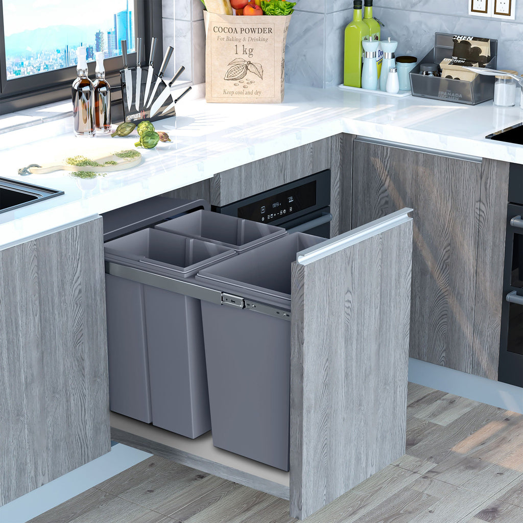 Easycomfort Pattumiera Estraibile with 3 Contenitori per Raccolta Differenziata, Capacità Totale 40L, 48x34.2x41.8cm Grigio