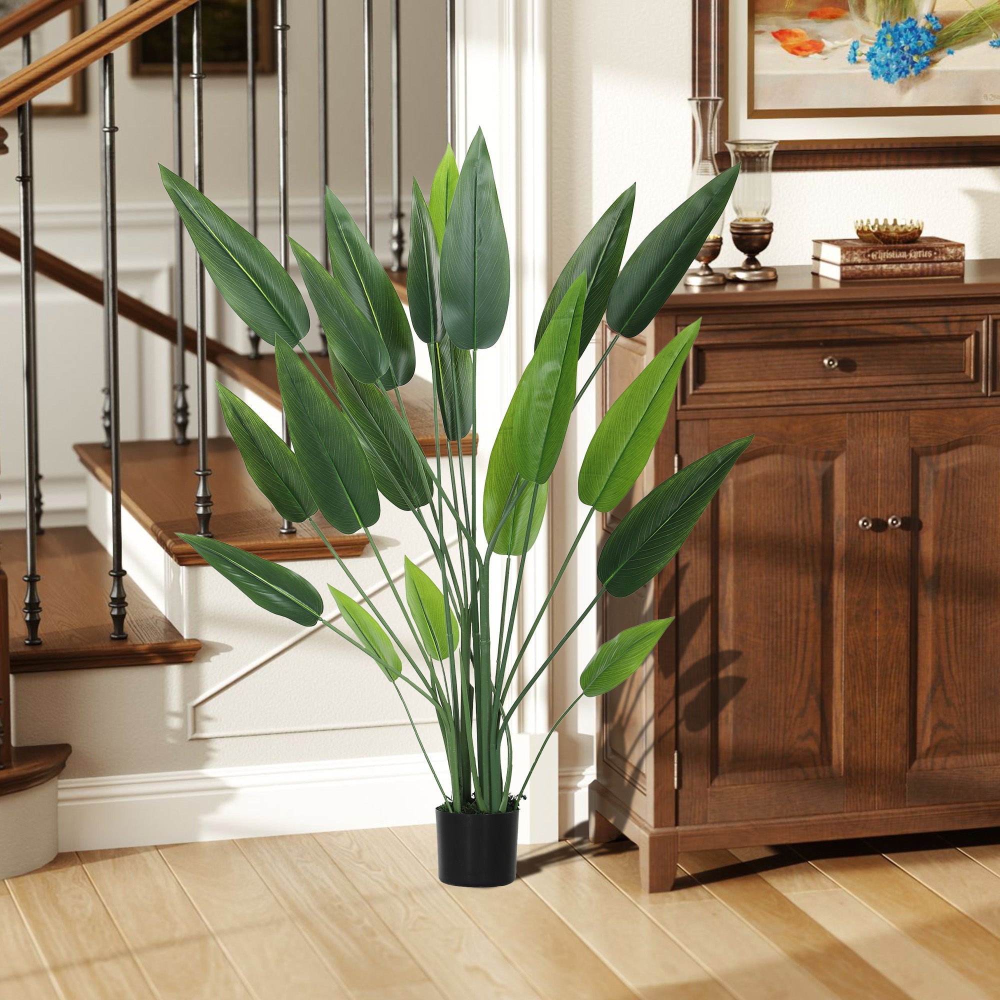 EasyComfort Paradijsvogel kunstplant 140 cm, 20 bladeren met pot