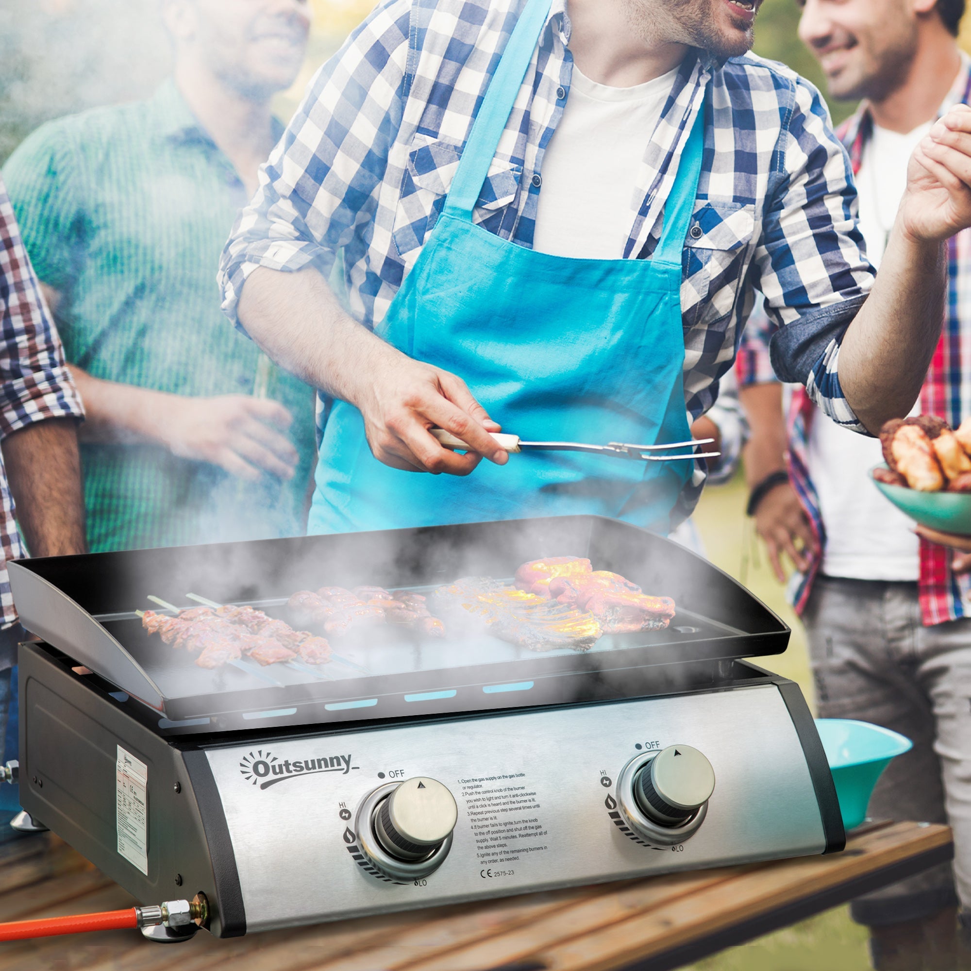 EasyComfort Piastra gas tafelbarbecue 2 branders 6kW, 48.5x46x21 cm