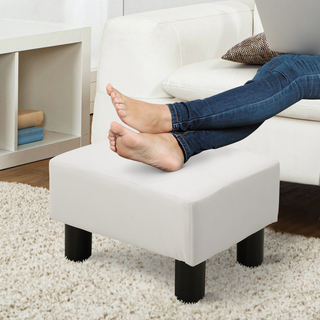 EasyComfort Poggiapiedi Rettangolare Imbottito e Rivestito in Finta Pelle Bianca, per Soggiorno e Ingresso, 40x30x24 cm