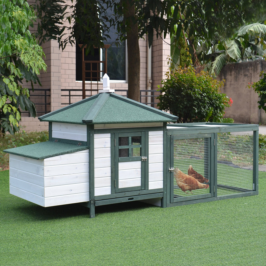 EasyComfort Prefab houten kippenhok 196x76x97 cm, wit/groen