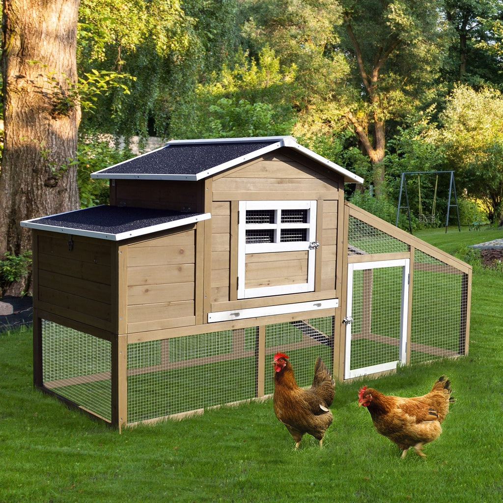 EASYCOMFORT Outdoor Chicken Coop for Laying Hens with Running Area, Nesting Area and Removable Wooden Garden Tray, 200x80x105 cm