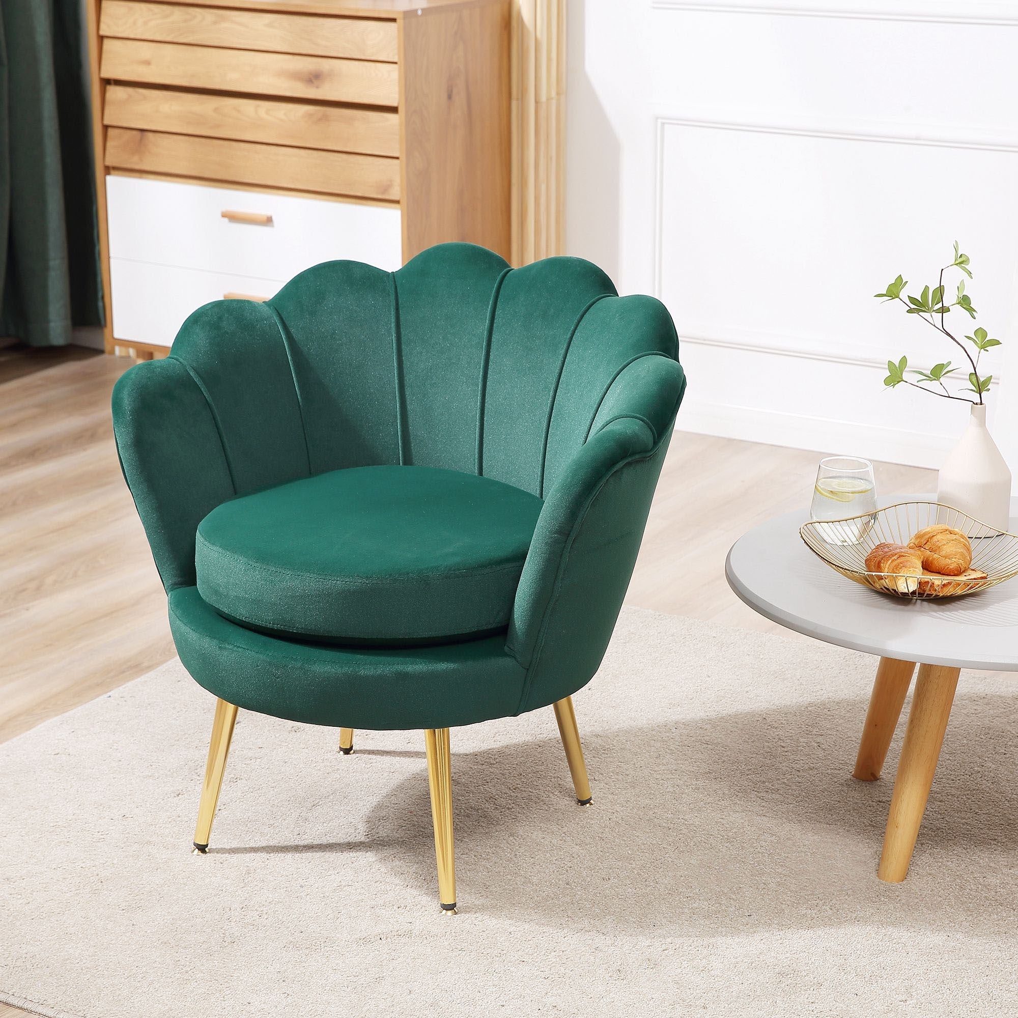 EasyComfort Conchiglia fauteuil, donkergroen velours, 76x67x74 cm
