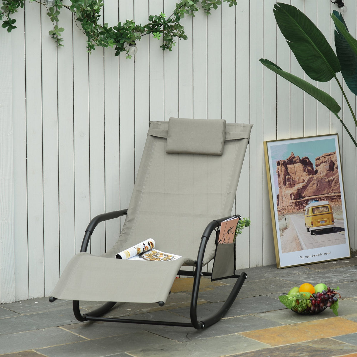 EASYCOMFORT Schommelstoel met hoofdsteun en zijvak