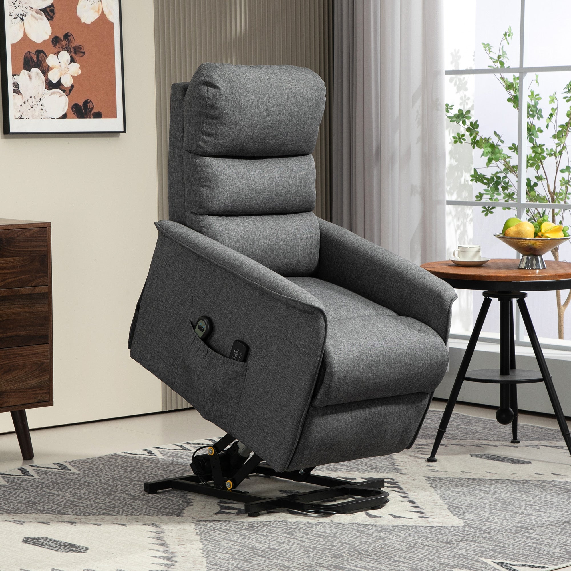 EasyComfort Poltrona Alzapersona Elettrica with 8 Punti Vibranti, 4 Modalità di Massaggio e Riscaldamento, Grigio