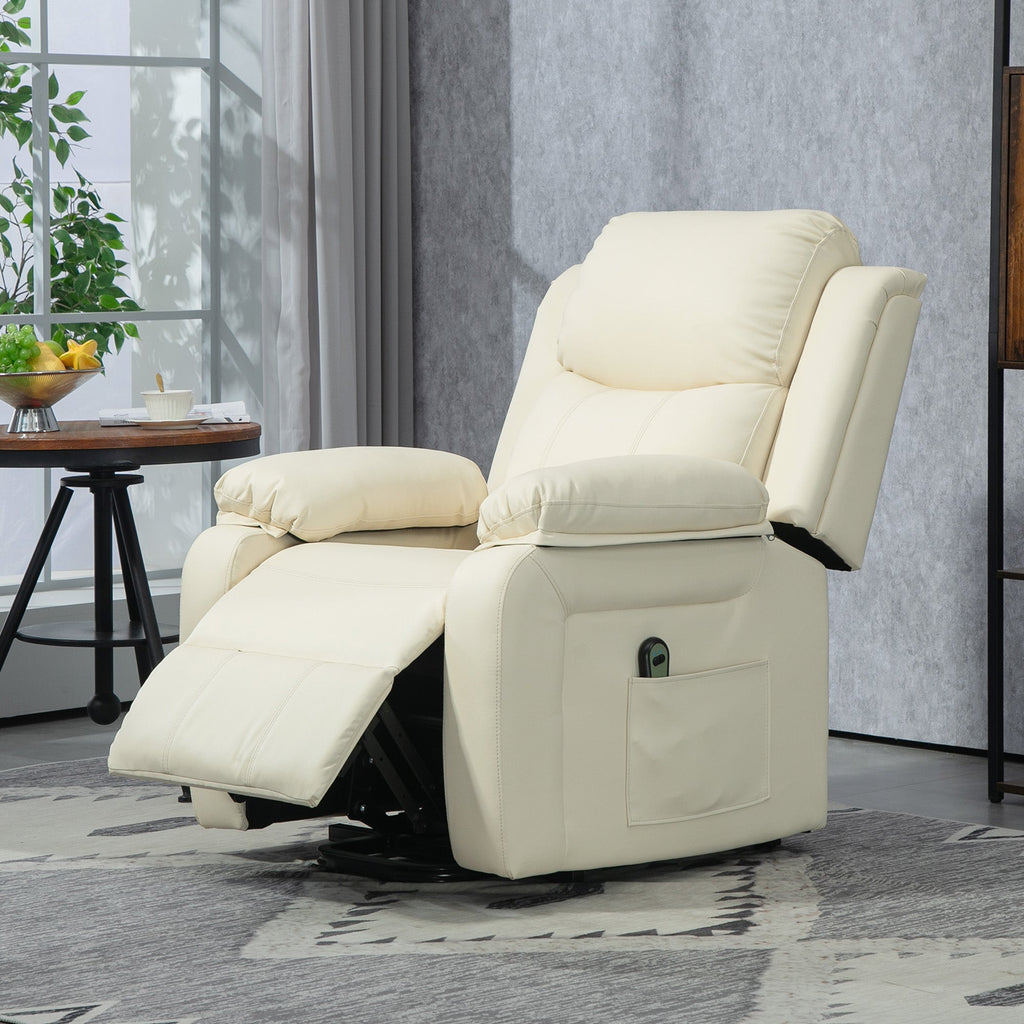 EasyComfort Poltrona Alzapersona Reclinabile a 160° with Poggiapiedi e Telecomando, in Pelle PU e Acciaio, 76x90x105 cm, Crema