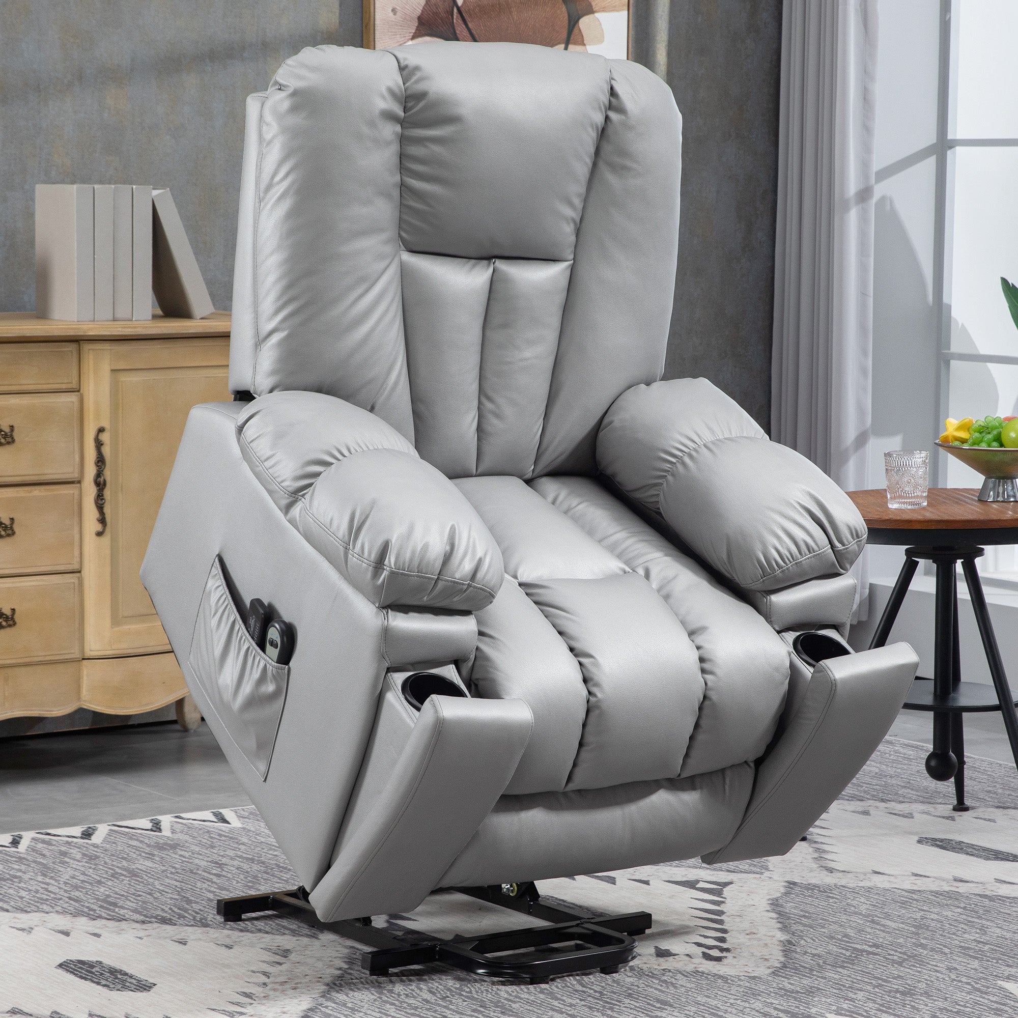 EasyComfort Opsta- en relaxfauteuil 8-punts massage, microvezel, 94x96x106 cm