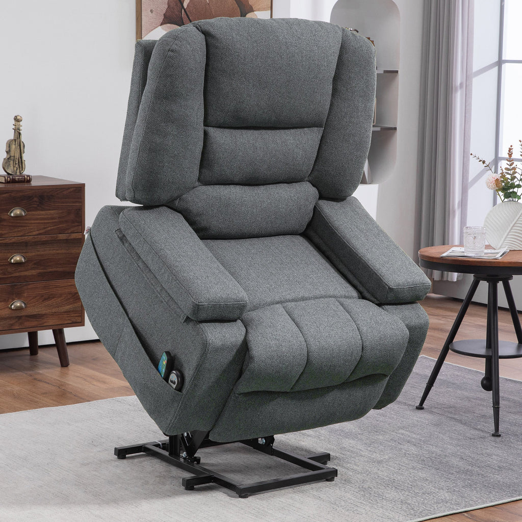 EasyComfort Poltrona Alzapersona Reclinabile with 8 Punti Massaggianti, in Tessuto Effetto Lino, 97x90x102 cm, Grigio