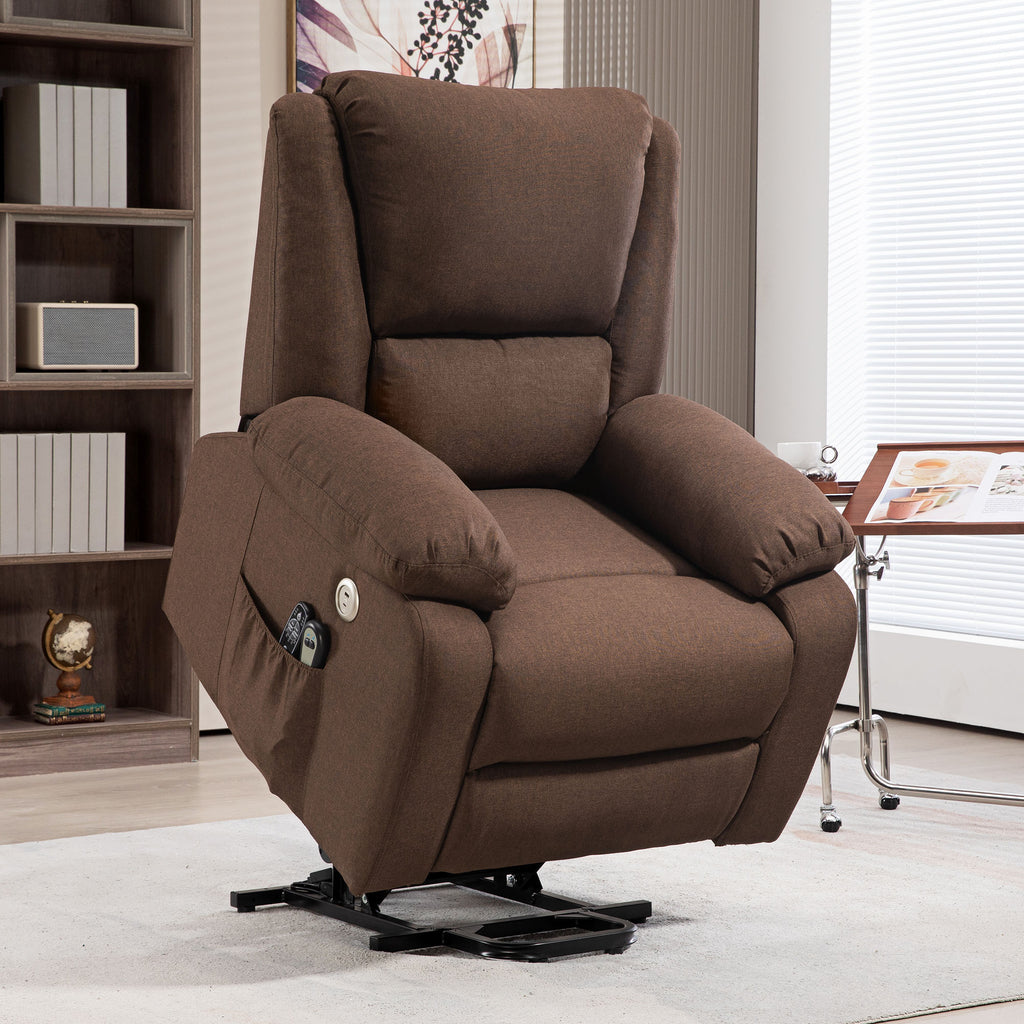 EasyComfort Poltrona Alzapersona Reclinabile with Poggiapiedi, in Tessuto Effetto Lino, 87x92x105 cm, Caffè
