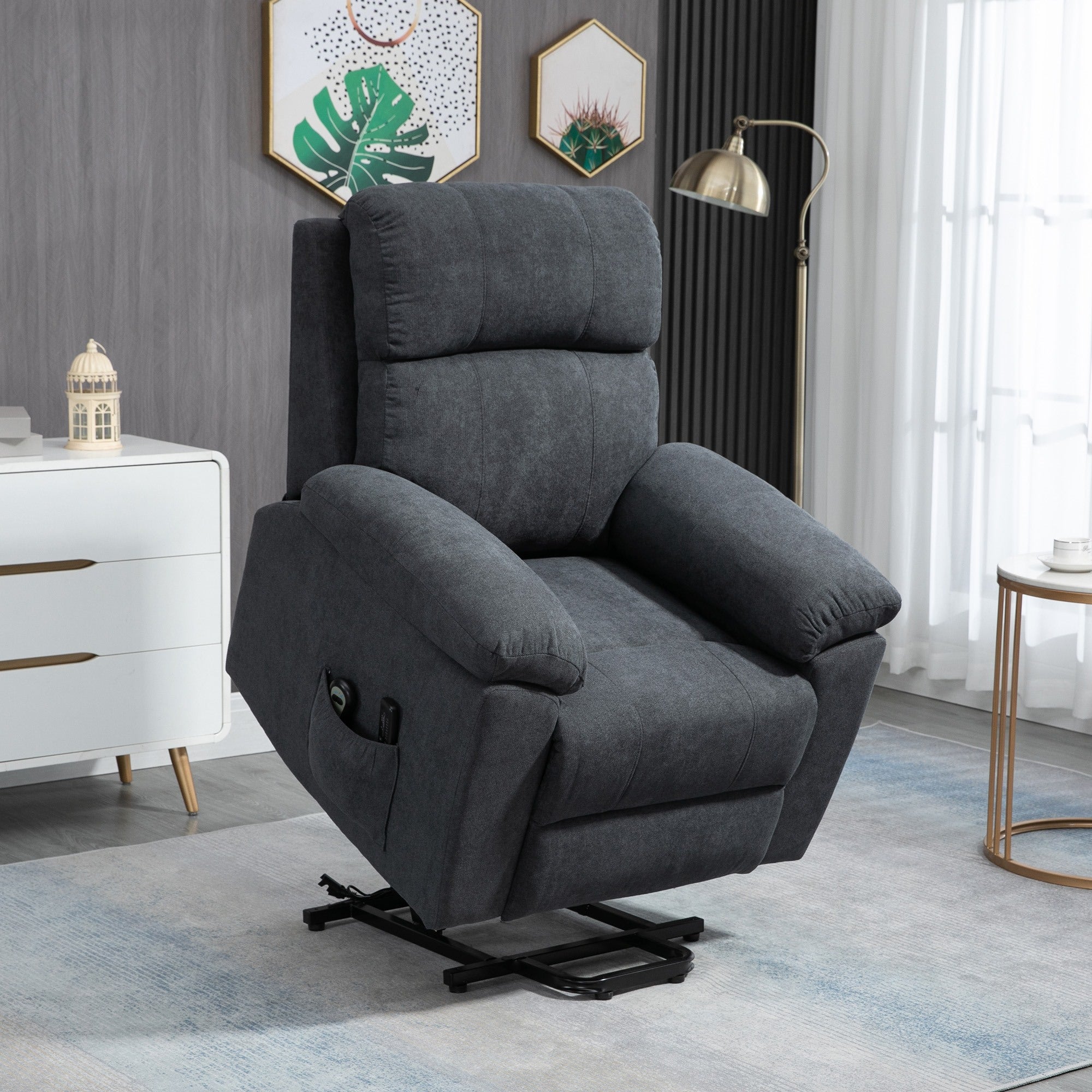 Easycomfort Poltrona Alzapersona Reclinabile fino a 135° with 8 Punti Massaggianti, Telecomando e Poggiapiedi 89x99x103 cm, Grigio