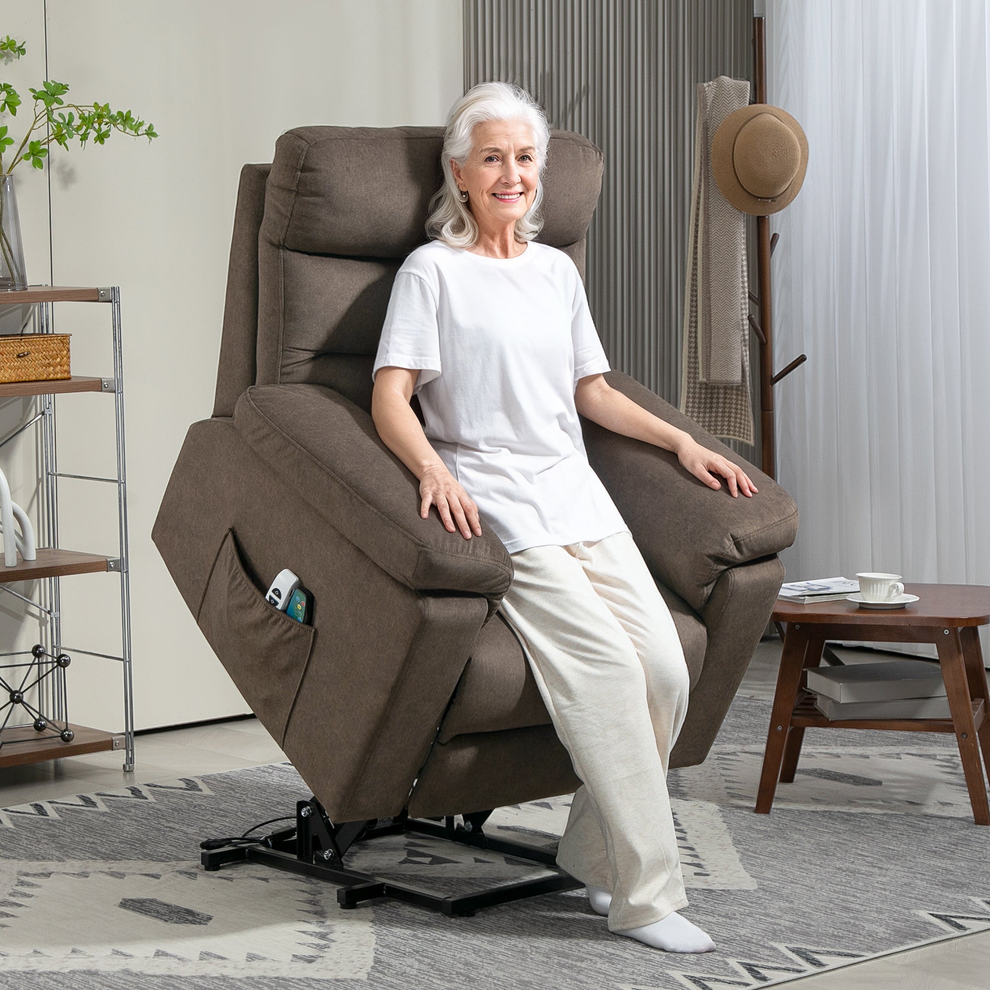 EasyComfort Dubbemotor sta-op relaxfauteuil met massage & verwarming, donkerbruin