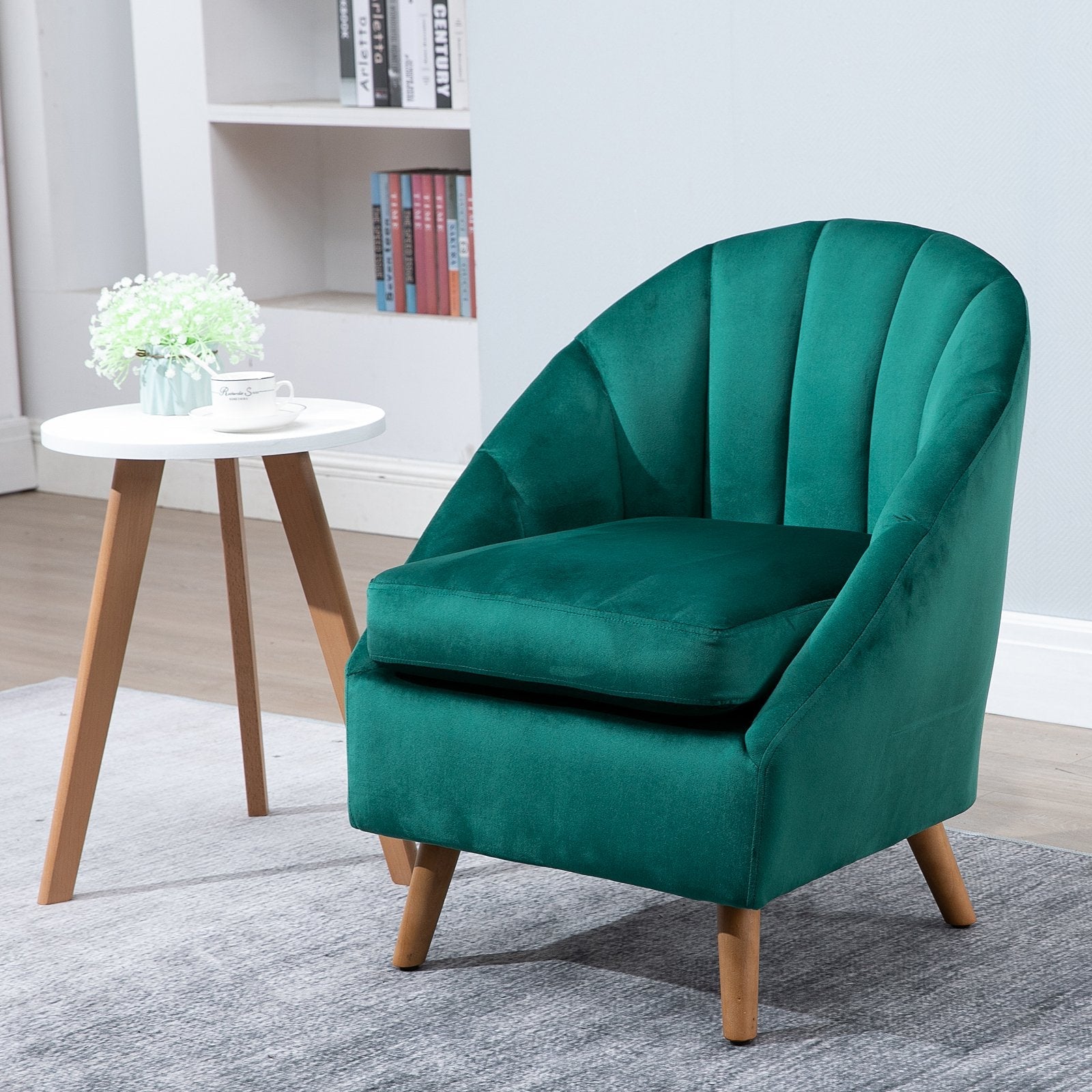 Easycomfort Poltrona da Camera da Letto e Salotto in Velluto Verde with Imbottitura Spessa e Solida Struttura in Legno (67x65x77cm)