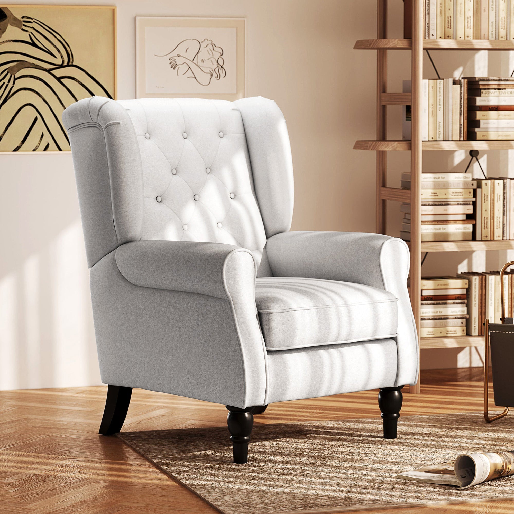 EasyComfort Poltrona da Salotto Imbottita in Tessuto with Schienale Trapuntato, 74x86x102cm, white Crema