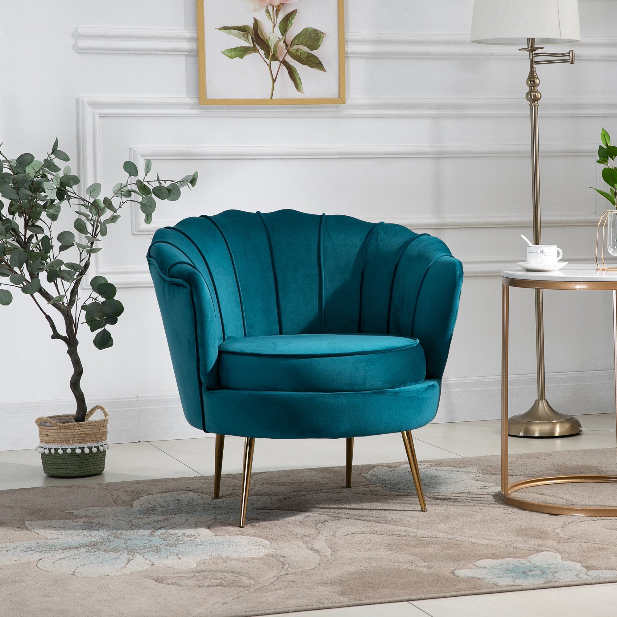 EasyComfort Fauteuil vintage design, velours petrolgroen 79x77x77 cm