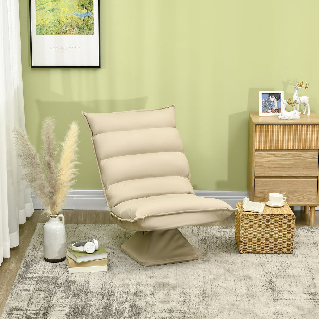 Easycomfort Poltrona in Tessuto Imbottita Girevole a 360° e Reclinabile a 3 Livelli 62x70x95cm, Beige
