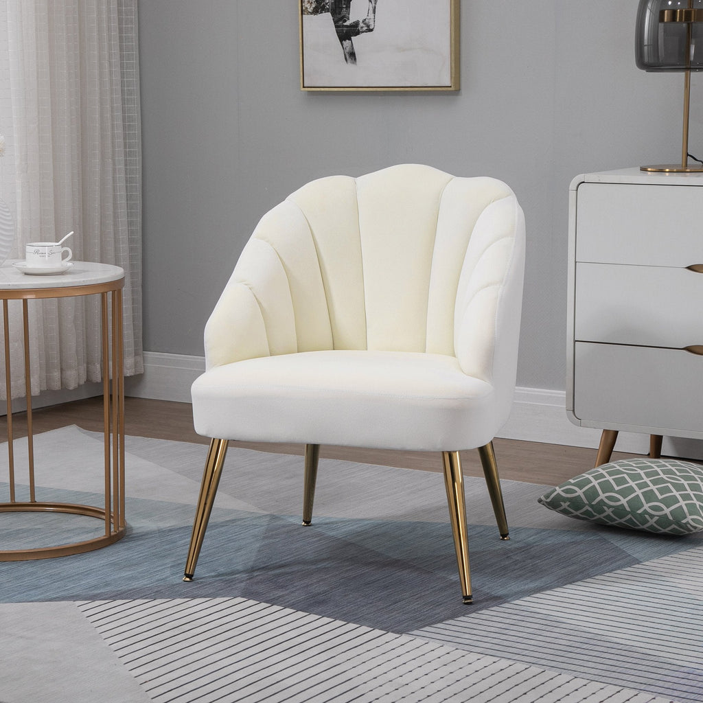 Easycomfort Poltrona in Velluto Imbottita with Schienale a Conchiglia e Gambe in Acciaio per Camera e Salotto, 63x65x84cm, Crema