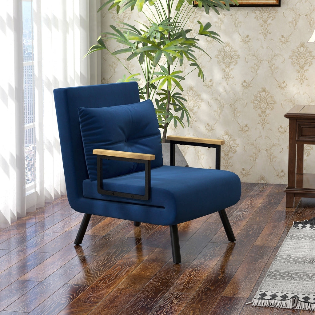 EasyComfort Poltrona Letto 3 in 1 with Schienale Reclinabile e Cuscino, in Tessuto Effetto Velluto, 63x73x81 cm, Blu