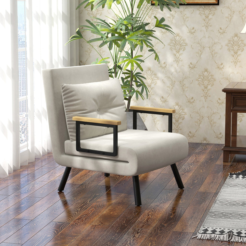 EasyComfort Poltrona Letto 3 in 1 with Schienale Reclinabile e Cuscino, in Tessuto Effetto Velluto, 63x73x81 cm, Crema