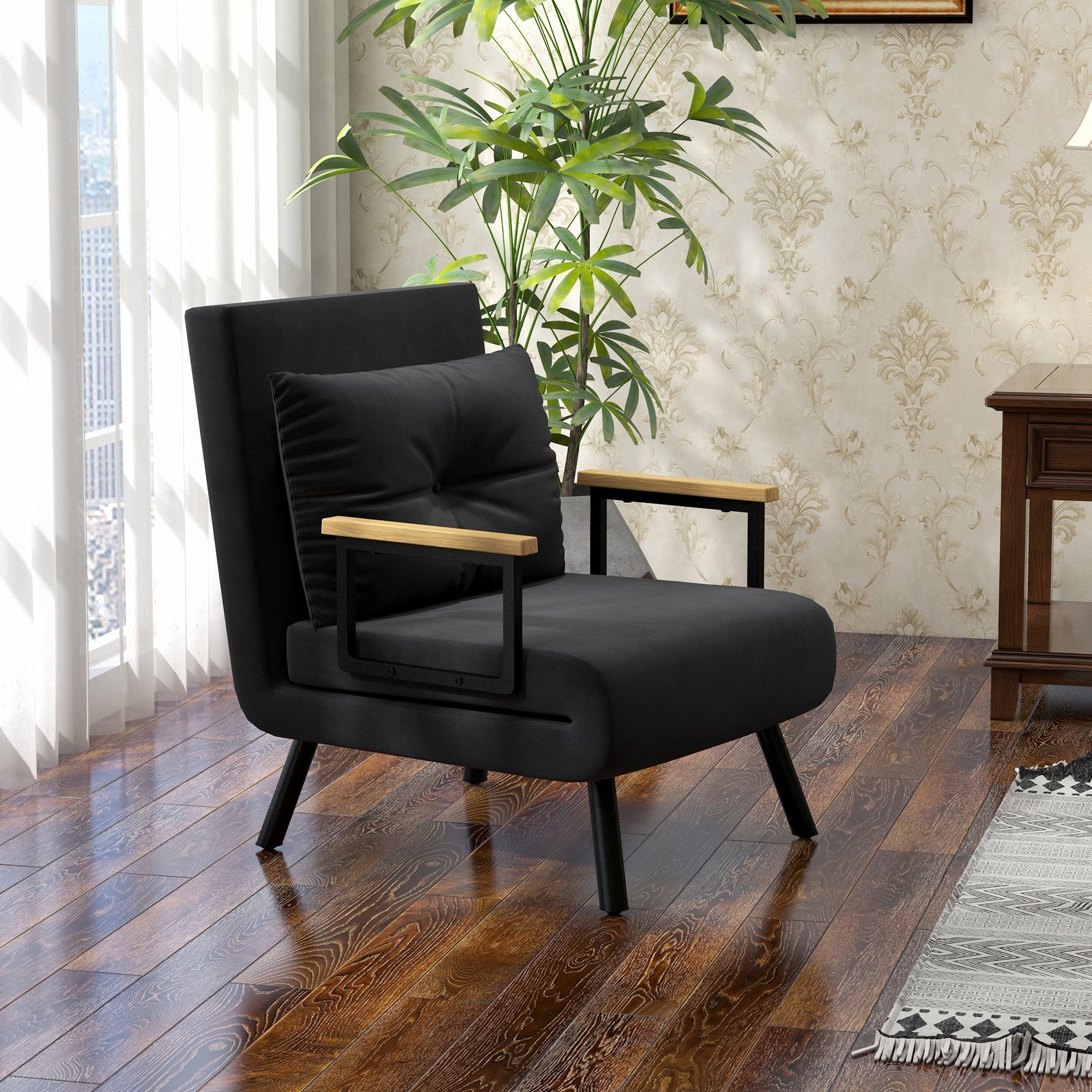 EasyComfort Poltrona Letto 3-in-1 slaapfauteuil, verstelbaar 5 posities, 63x73x81 cm, zwart