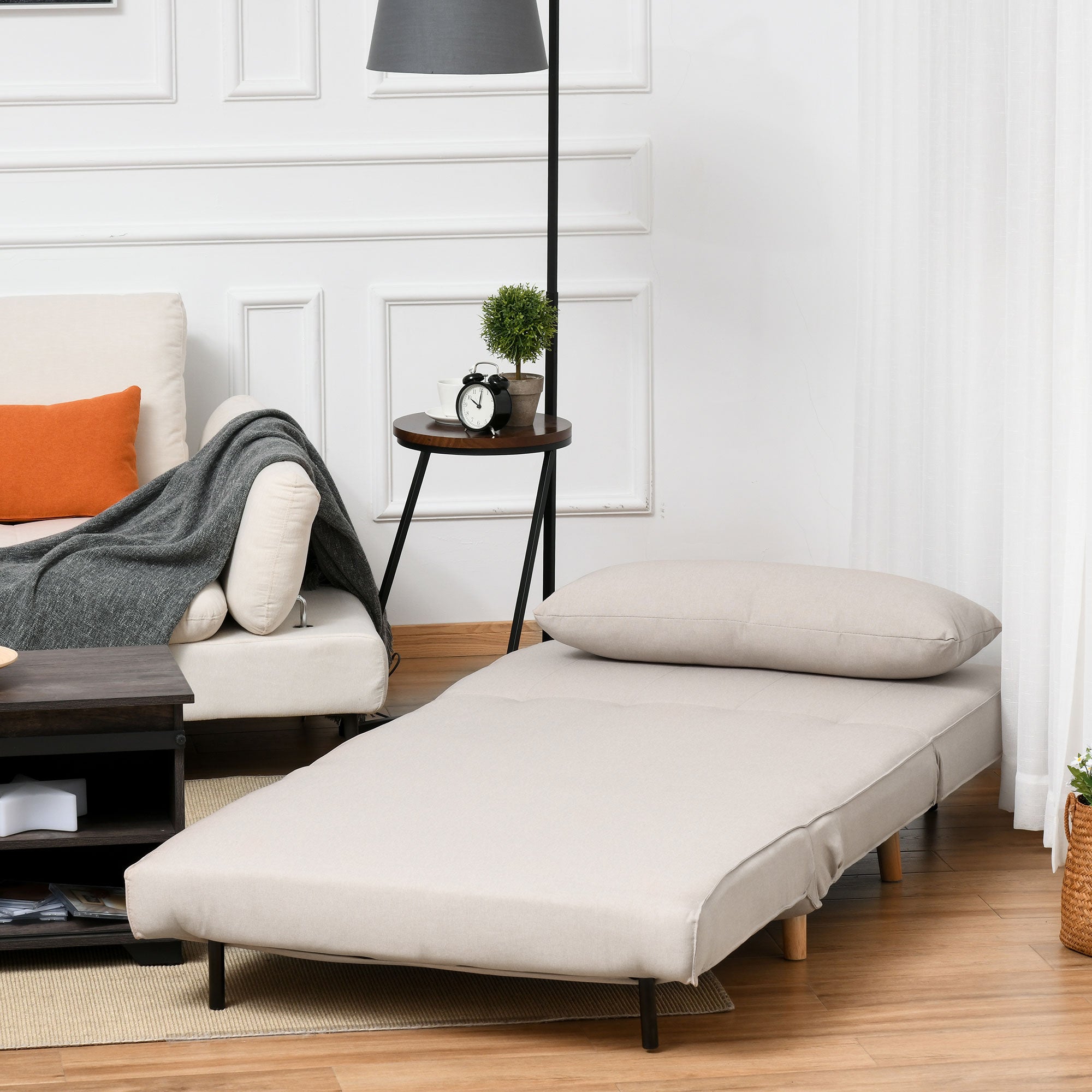 EasyComfort Poltrona Letto 3 in 1 with Schienale Reclinabile in 6 Posizioni, 94x78x80 cm, Beige