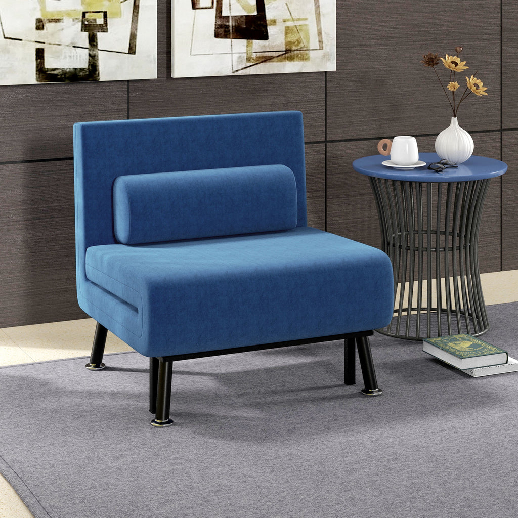 EasyComfort Poltrona Letto with Schienale Regolabile in 5 Posizioni, in Tessuto Effetto Lino e Acciaio, 75x70x75 cm, Blu Scuro