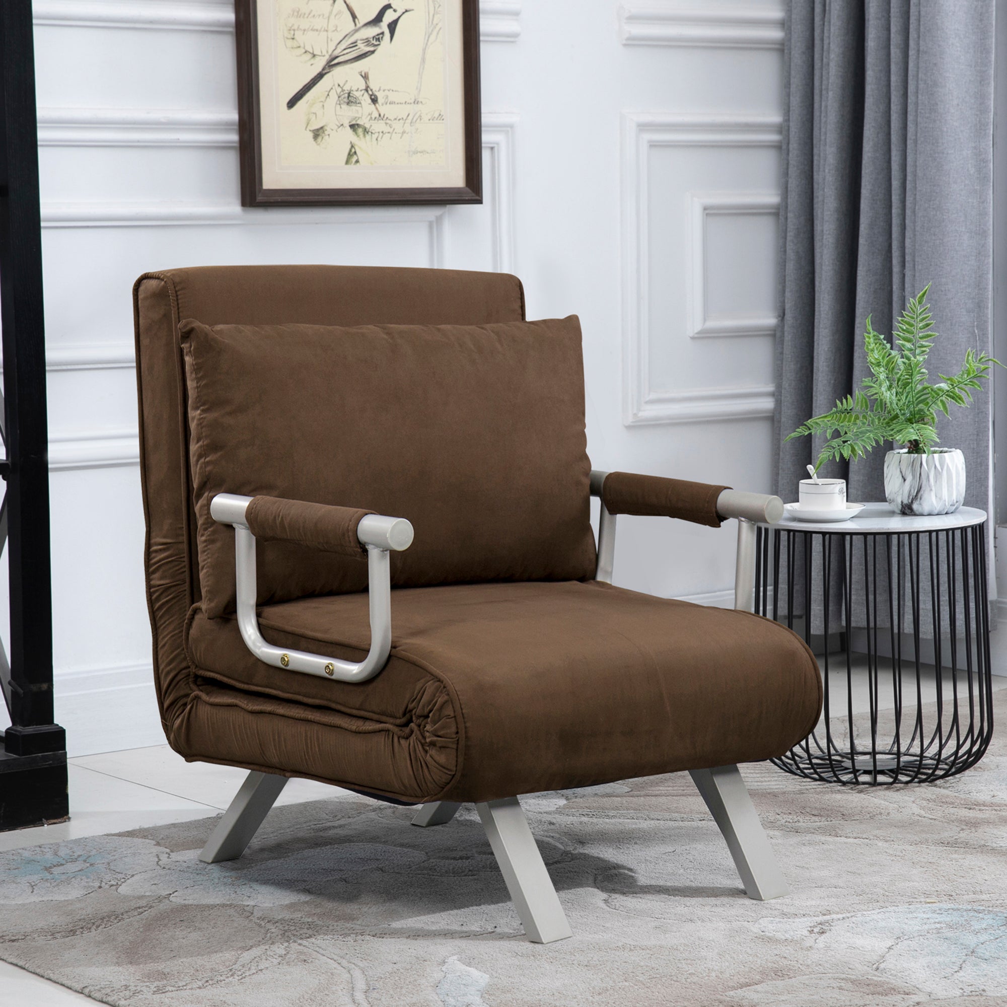 EasyComfort Poltrona Letto Moderna 2-in-1 fauteuilbed, 5-standen rugleuning, bruin, 65x69x80 cm