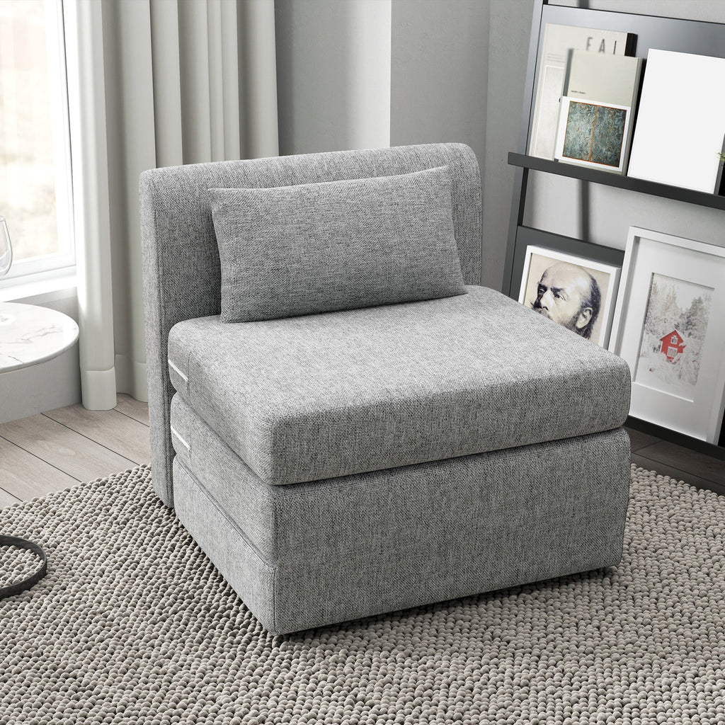 EasyComfort Poltrona Letto Pieghevole da Terra a 3 Sezioni Salvaspazio in Tessuto, 80x75x74 cm, Grigio