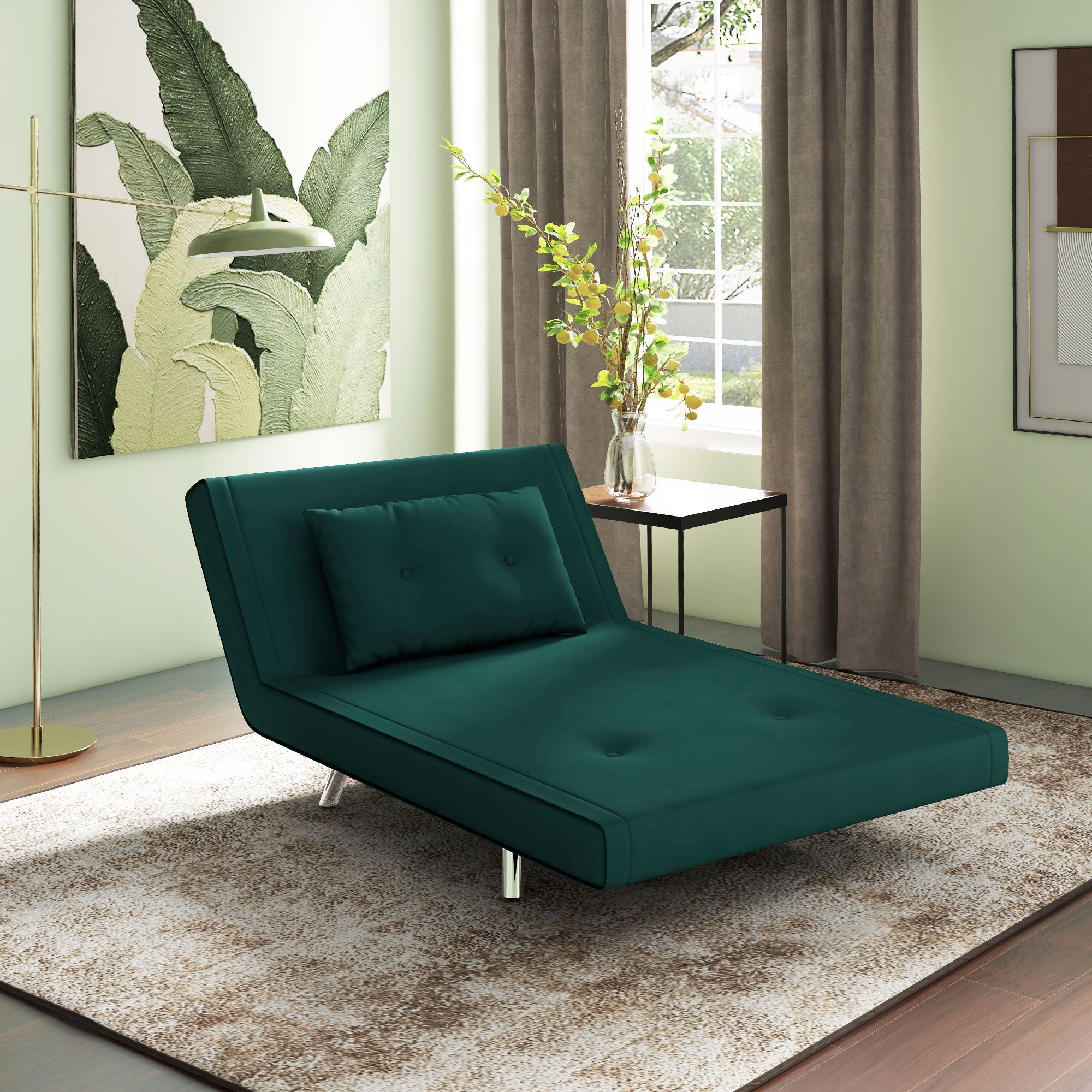EasyComfort Poltrona Letto Singolo with Schienale Reclinabile in Velluto, 100x88x83cm, Verde Scuro